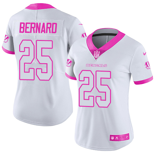 Women's Limited Giovani Bernard Nike Jersey White/Pink - #25 Rush Fashion NFL Cincinnati Bengals